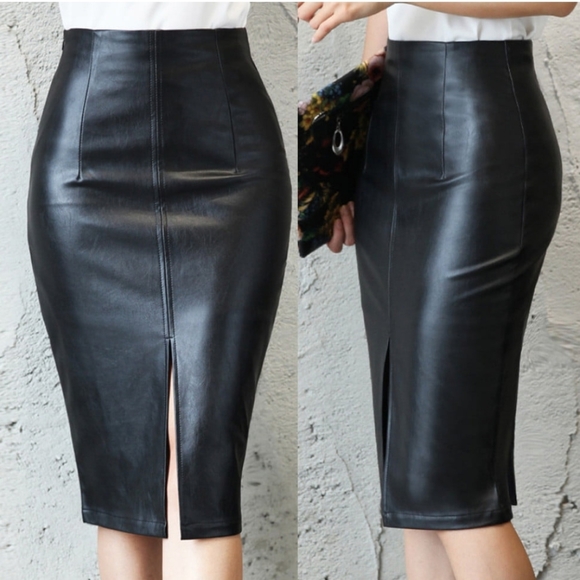 Womens Casual Dress Autumn and Winter Leather Slim Pencil Skirt Size Med. NWT - Picture 2 of 4